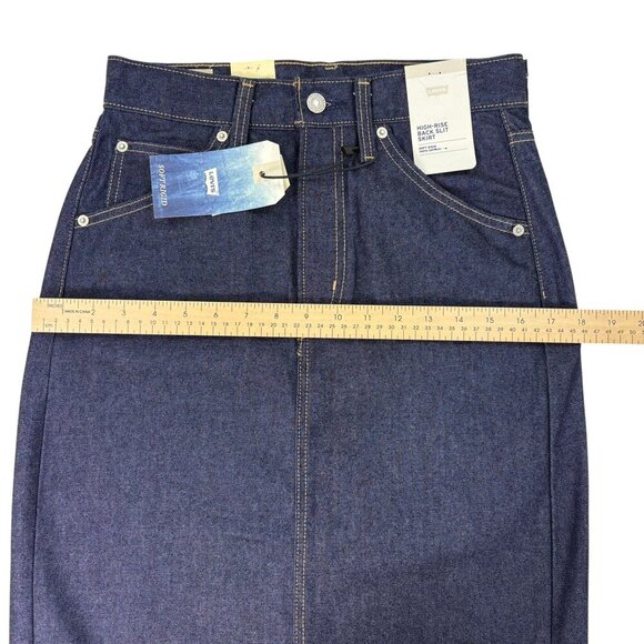 Levi’s Premium High-Rise Denim Midi Skirt NWT (XS / Size 2 / 26 Dark Wash) - Picture 12 of 15